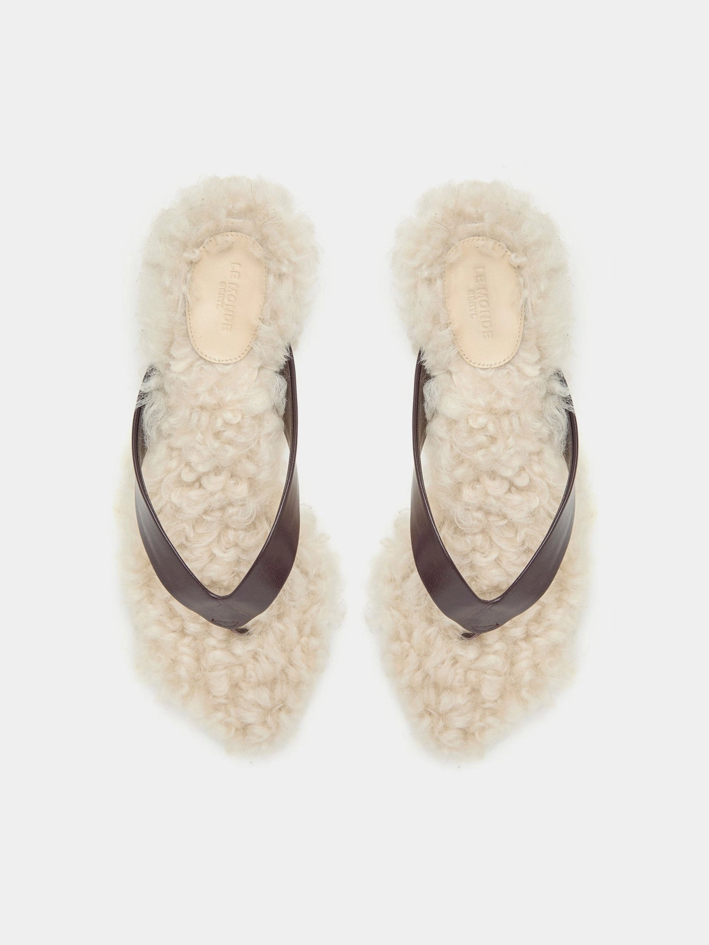 High Heels Porn Tube Micro Wedge Thong / Plum Leather with Latte Shearling