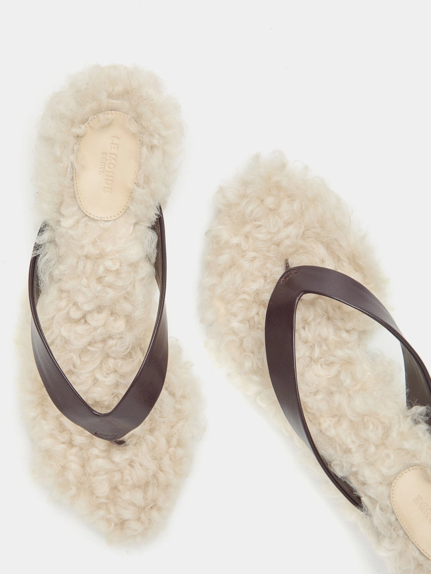 Micro Wedge Thong / Plum Leather with Latte Shearling High Heel Doc Martens