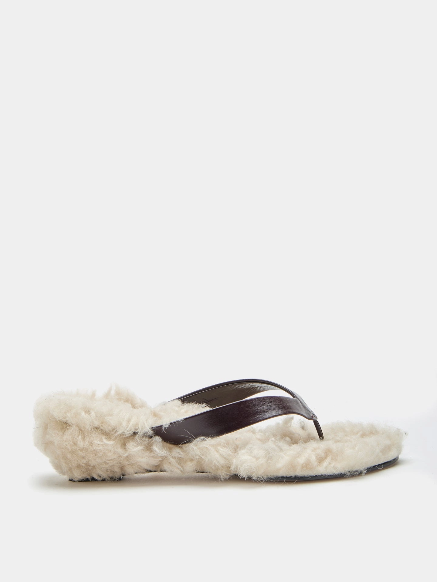 Micro Wedge Thong / Plum Leather with Latte Shearling High Heels For Homecoming