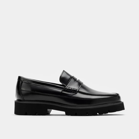 Adler Black Leather Lug Penny Loafers Tassel Loafers And Jeans