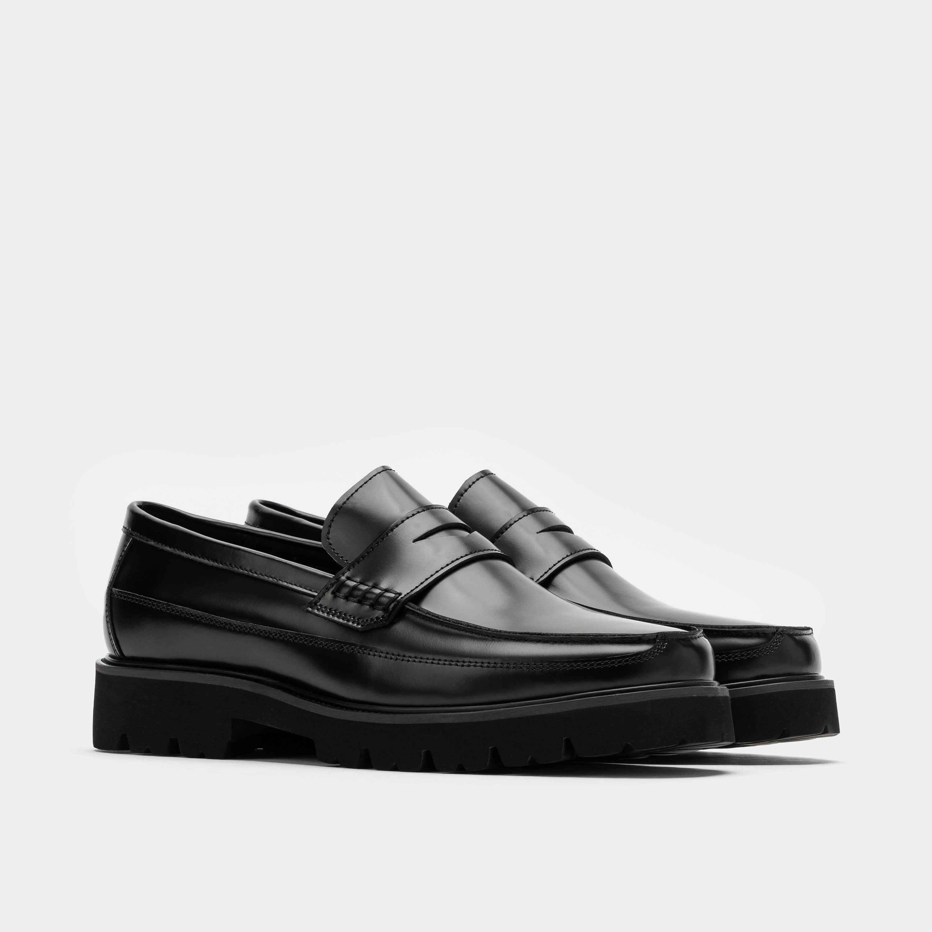 Adler Black Leather Lug Penny Loafers Insoles For Loafers