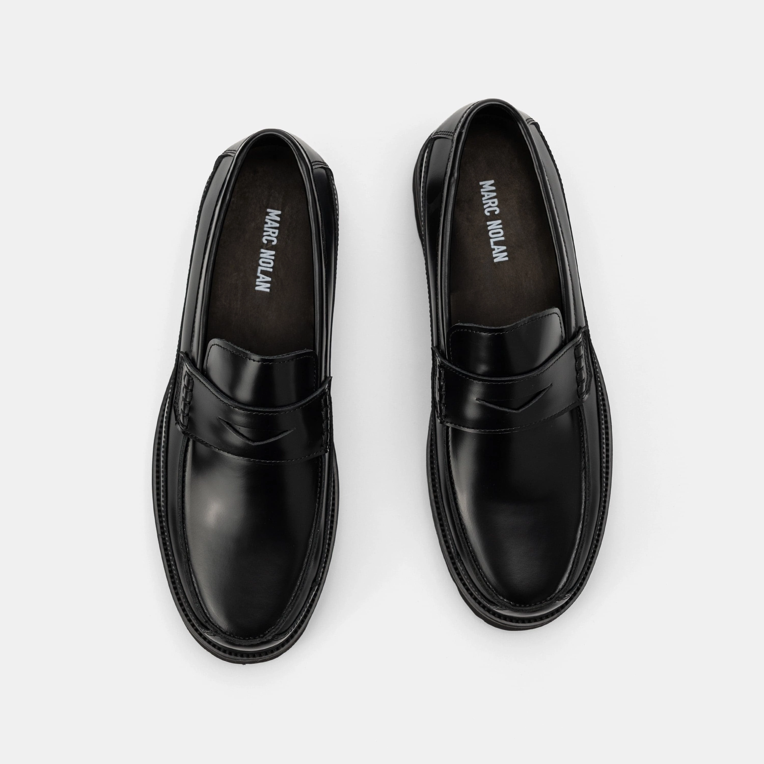 Nice Loafers Adler Black Leather Lug Penny Loafers
