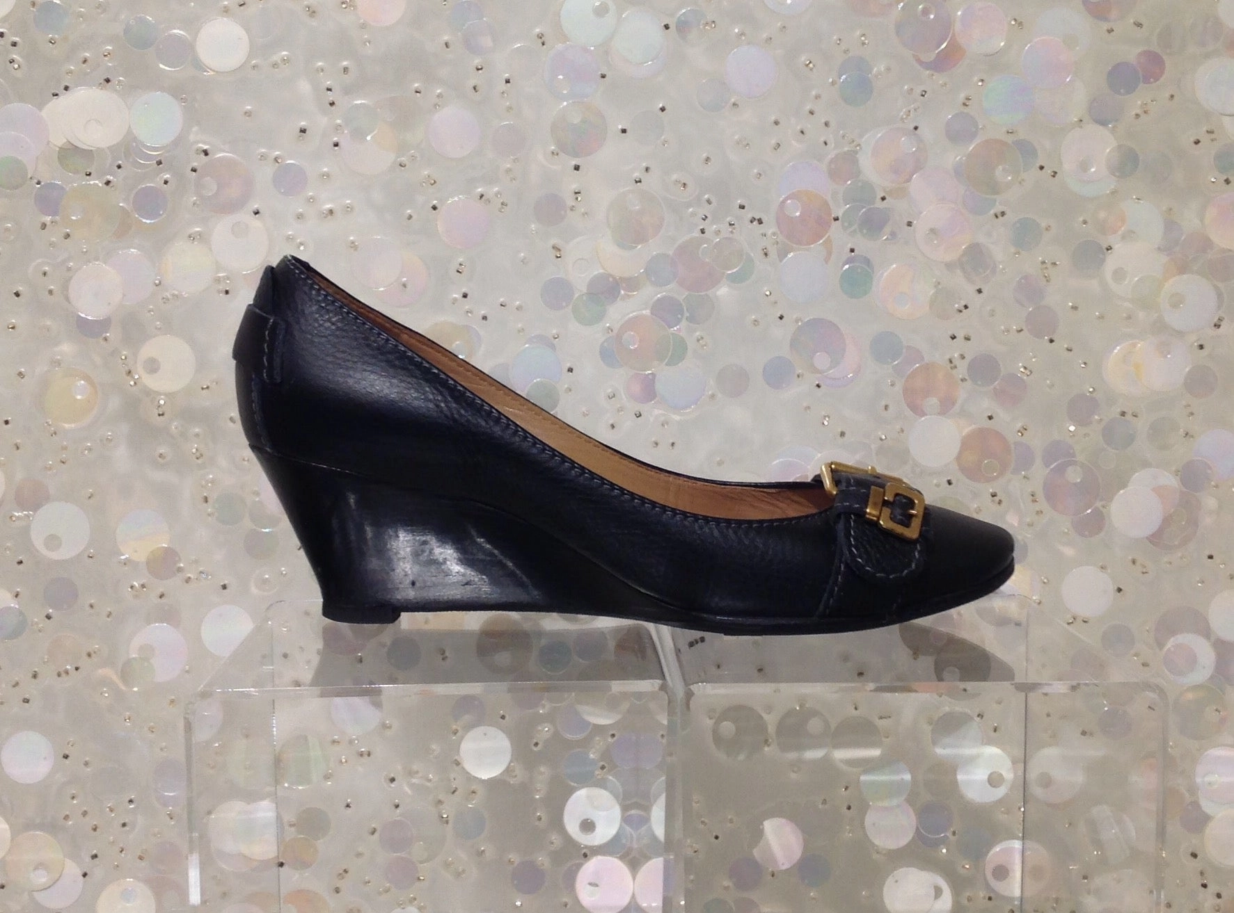 CHLOE Leather Wedge Pumps Mature High Heels And Stockings