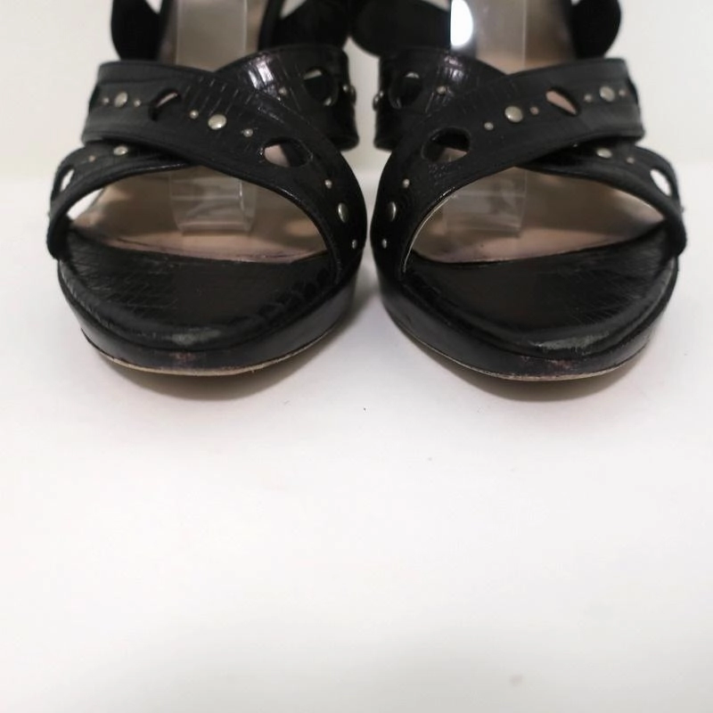 Christian Dior Bubble Sandals Black Lizard-Embossed Leather Size 39 Strappy Heel High Heels Size 4