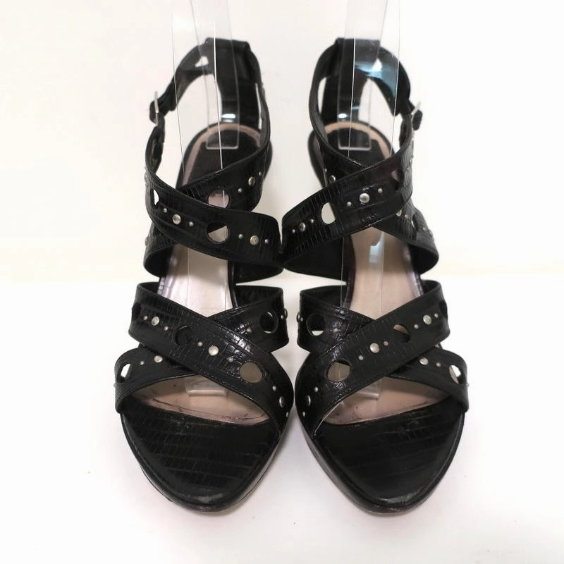 Christian Dior Bubble Sandals Black Lizard-Embossed Leather Size 39 Strappy Heel High Heel Shoe Centerpiece