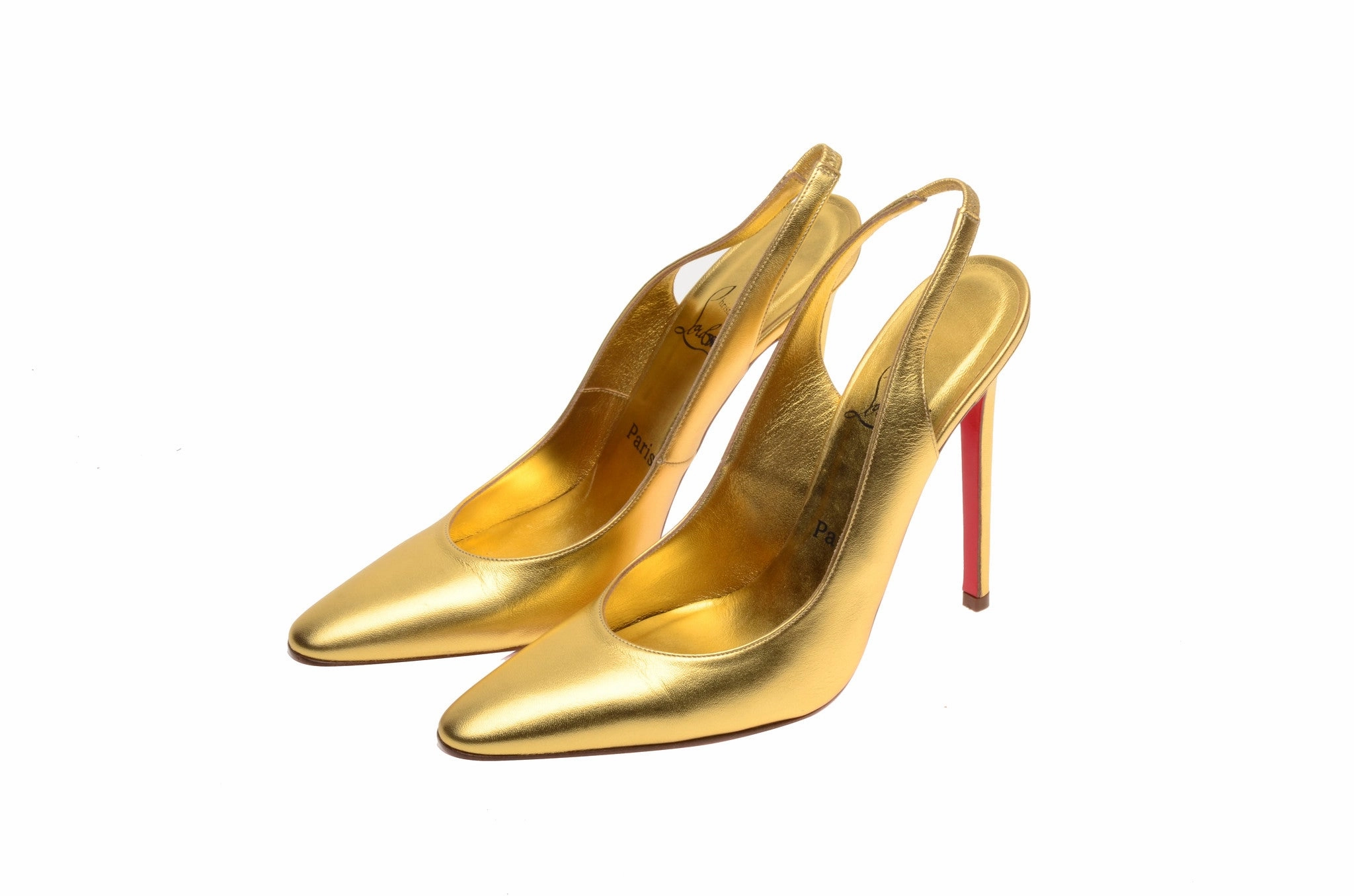 Christian Louboutin - Gold Sling Backs Pointed Toe - IT 38 1/2 High Heels Fall