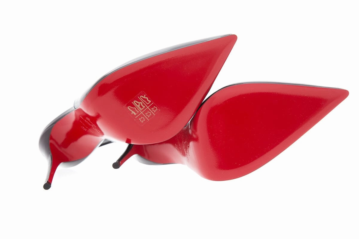 Short Heel Knee High Boots Christian Louboutin Hot Chick Sling 100 Black Patent Leather Heels SZ 38