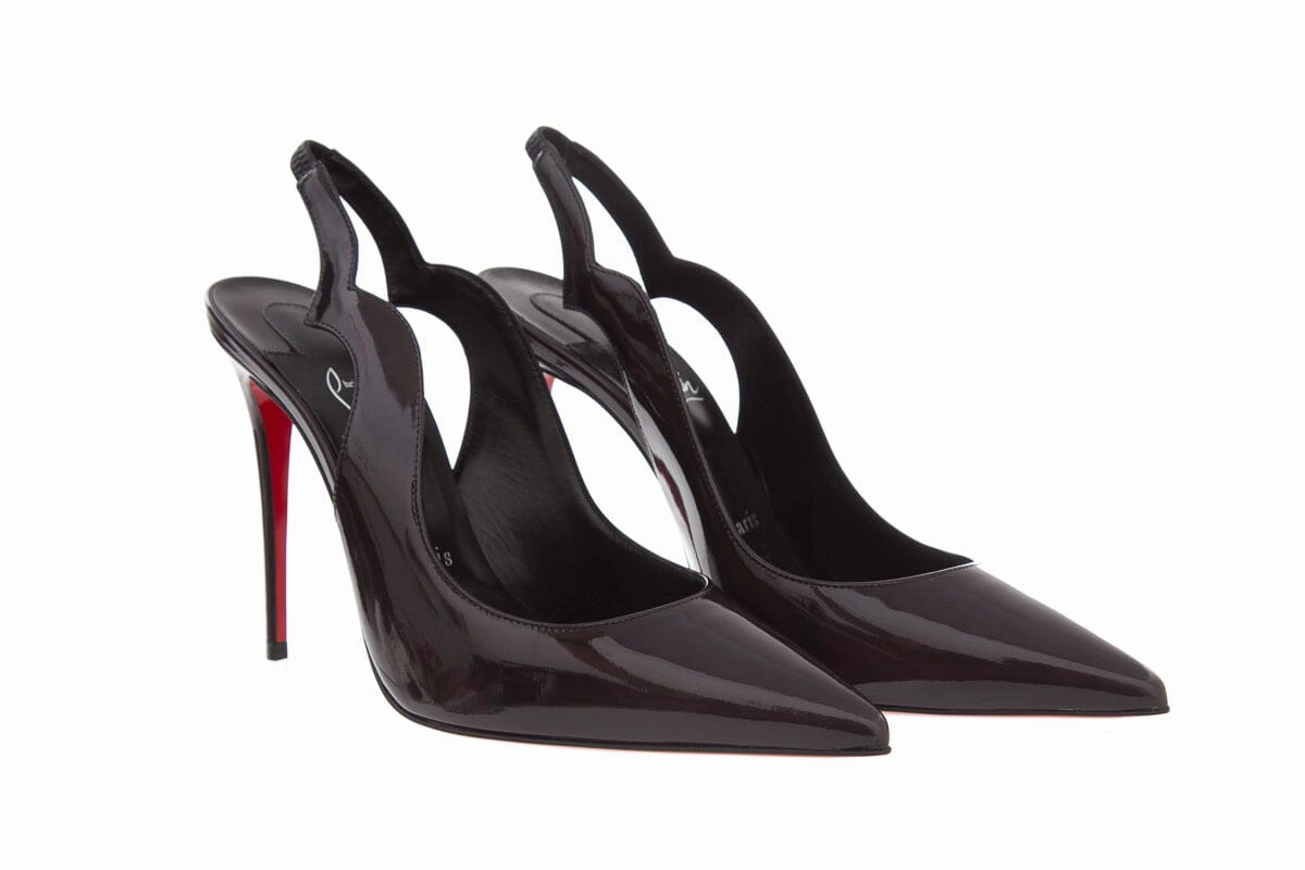 Shorts With High Heels Christian Louboutin Hot Chick Sling 100 Black Patent Leather Heels SZ 38