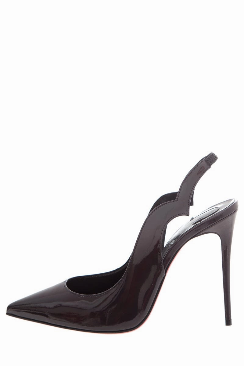 Christian Louboutin Hot Chick Sling 100 Black Patent Leather Heels SZ 38 High Heel Arch