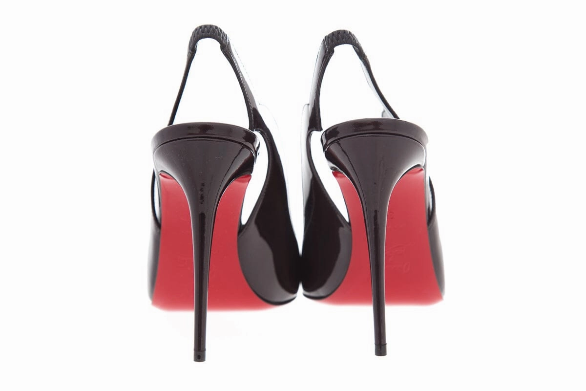 Christian Louboutin Hot Chick Sling 100 Black Patent Leather Heels SZ 38 High Heels Dangle