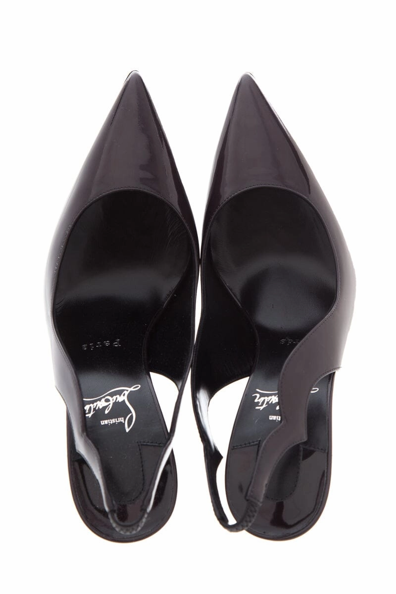 Heel Mules Christian Louboutin Hot Chick Sling 100 Black Patent Leather Heels SZ 38