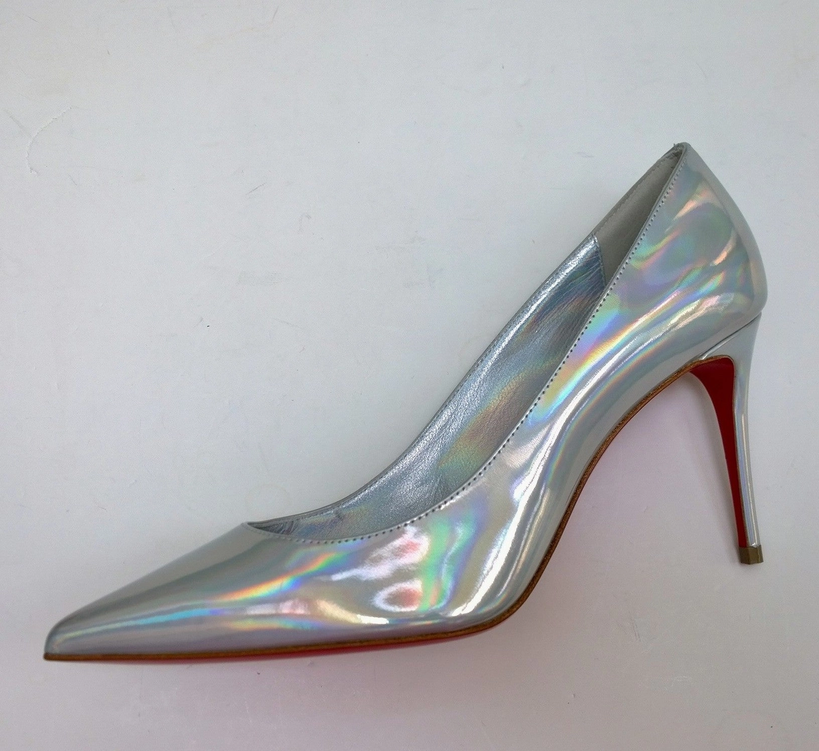 Christian Louboutin Kate 85 Patent Psychic Bianco Silver Iridescent Heels High Heel Sketch