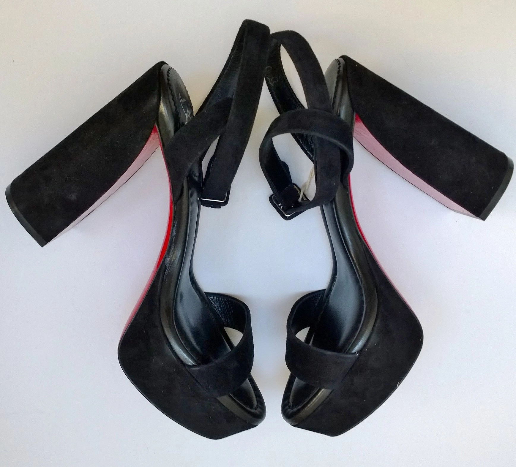 Christian Louboutin Movida Sabina 130 Black Suede Platform Sandals Ankle Strap Heels New in Box Big Booty In High Heels
