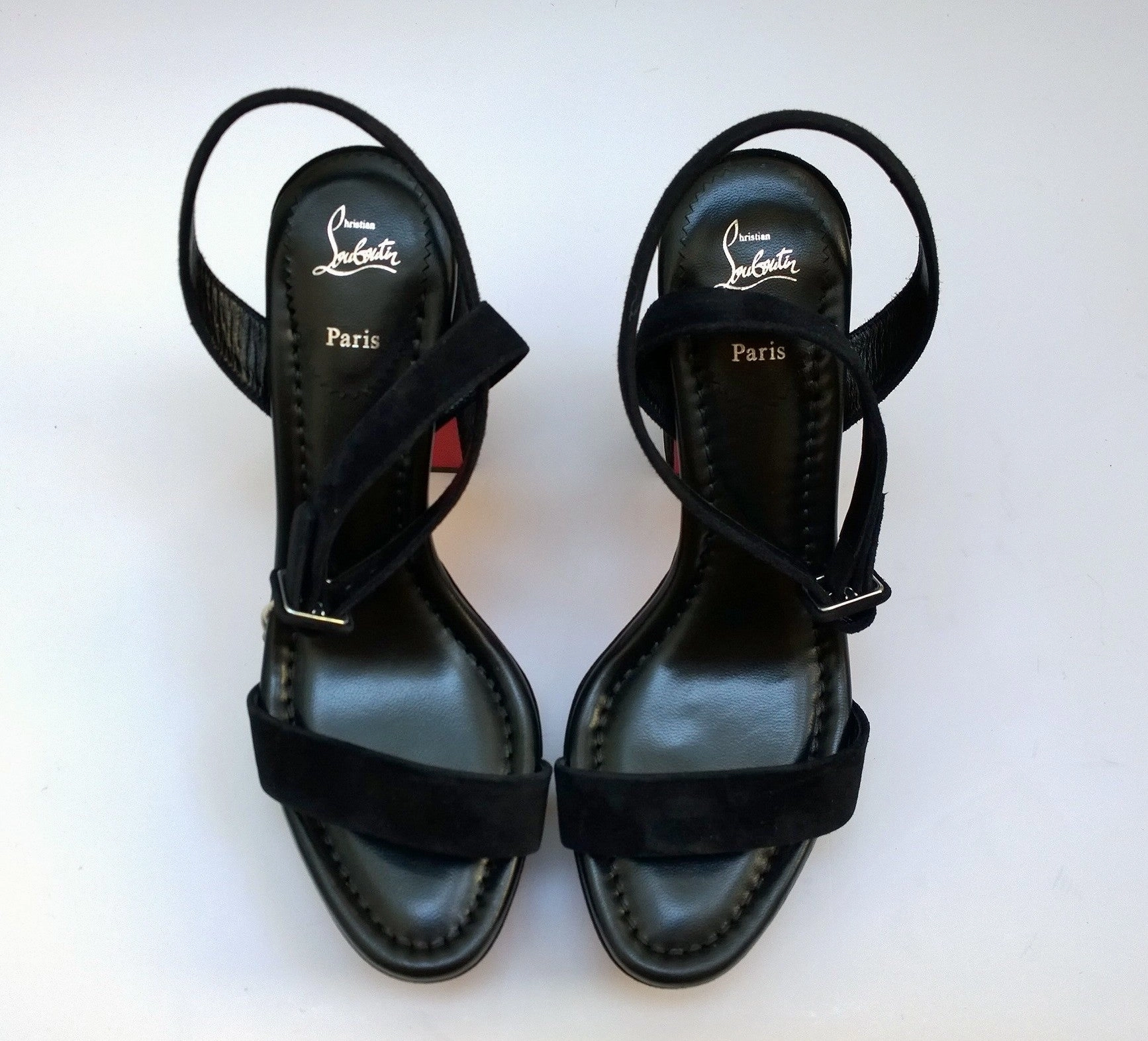 Christian Louboutin Movida Sabina 130 Black Suede Platform Sandals Ankle Strap Heels New in Box High Heels Feet