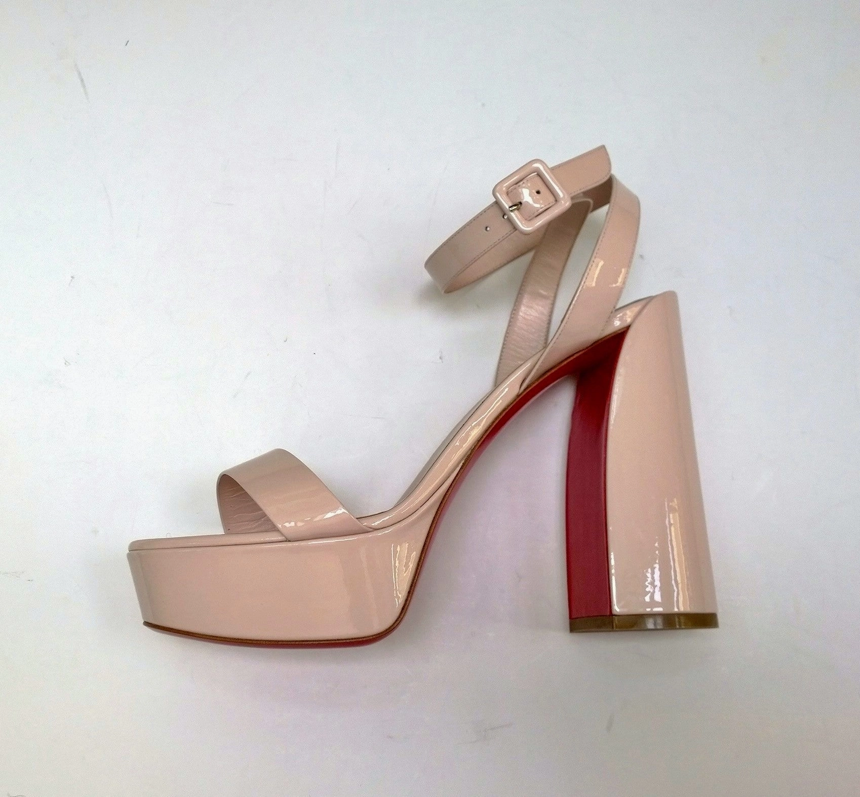 Knee High Gladiator High Heels Christian Louboutin Movida Sabina 130 Leche Pale Pink Patent Platform Sandals Ankle Strap Heels New in Box