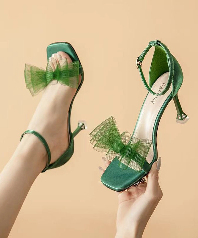 Lace Up Strappy High Heels Classy Black Bow Tulle Splicing Stiletto Heels Sandals Peep Toe KJ058