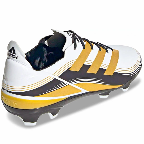 adidas Gamemode Firm Ground Soccer Cleats (Cloud White/Gold Metallic) Turf Vs Cleats Soccer