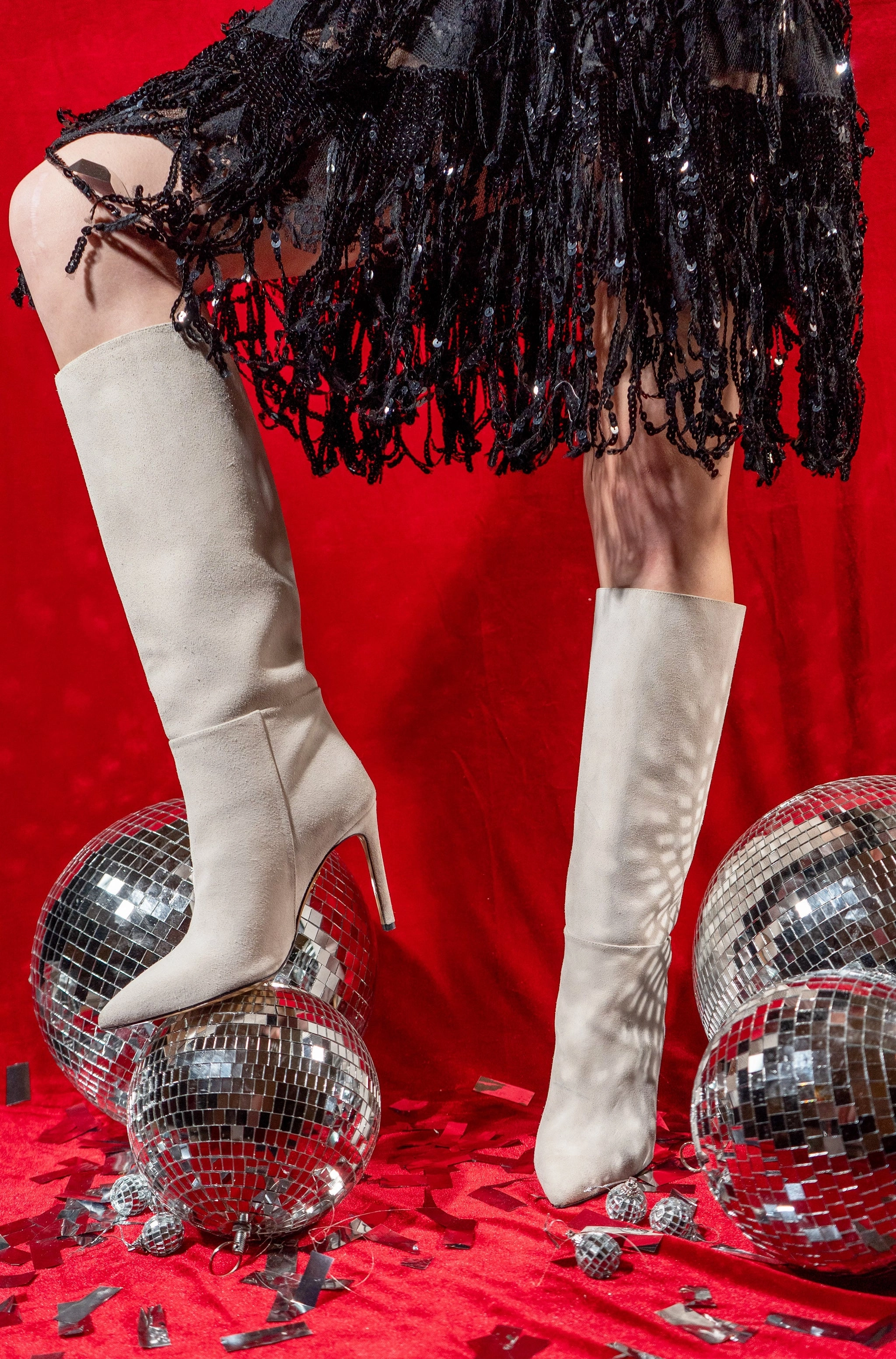 Yara Suede Stiletto Knee High Boot Almond Toe 4 Inch Urban Knee High Boots