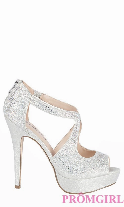 Silver Peep Toe 3 1/2" High Heel High Heels Long Dress