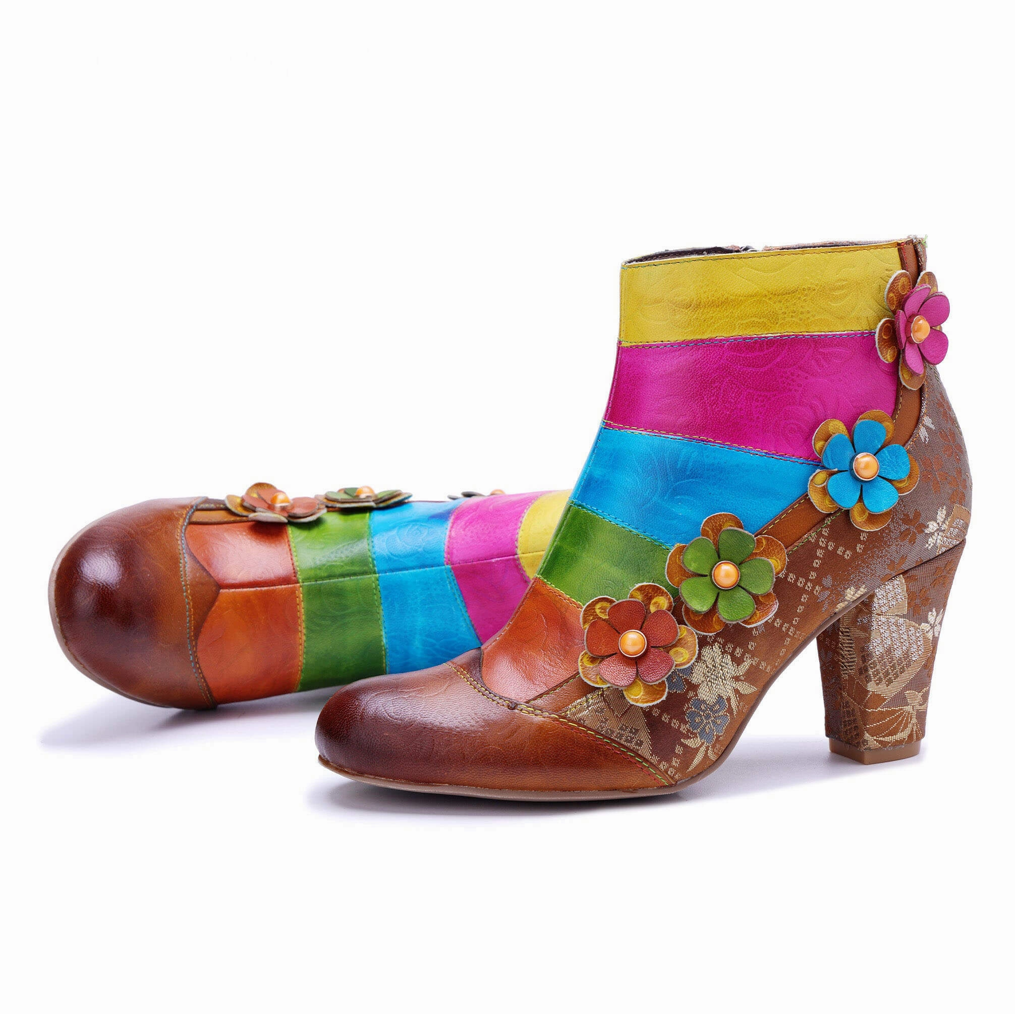 Colorstepshoes Rainbow Bloom Womens Leather Ankle Boots Ankle Boots Skinny Jeans