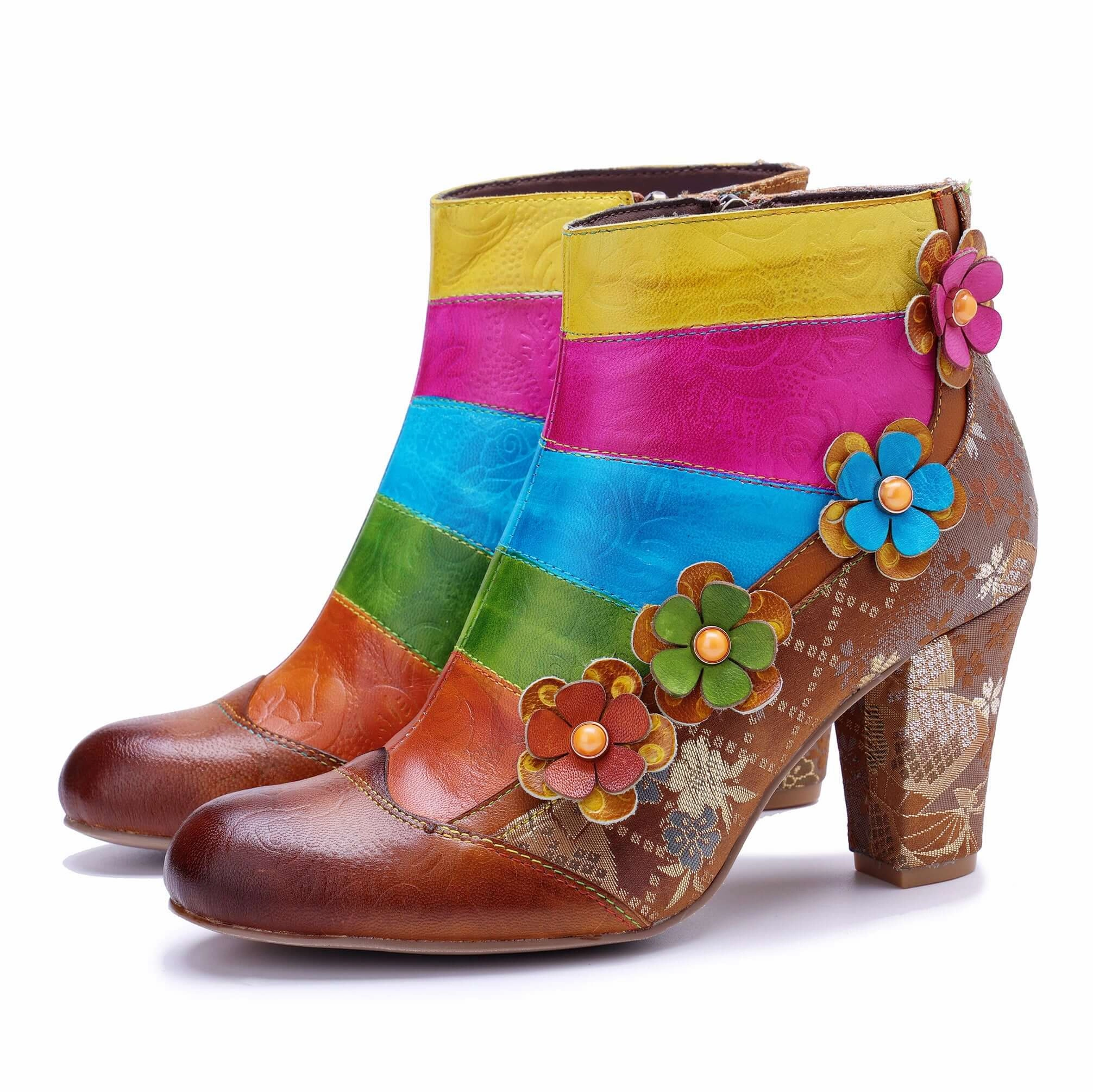 All Weather Ankle Boots Colorstepshoes Rainbow Bloom Womens Leather Ankle Boots