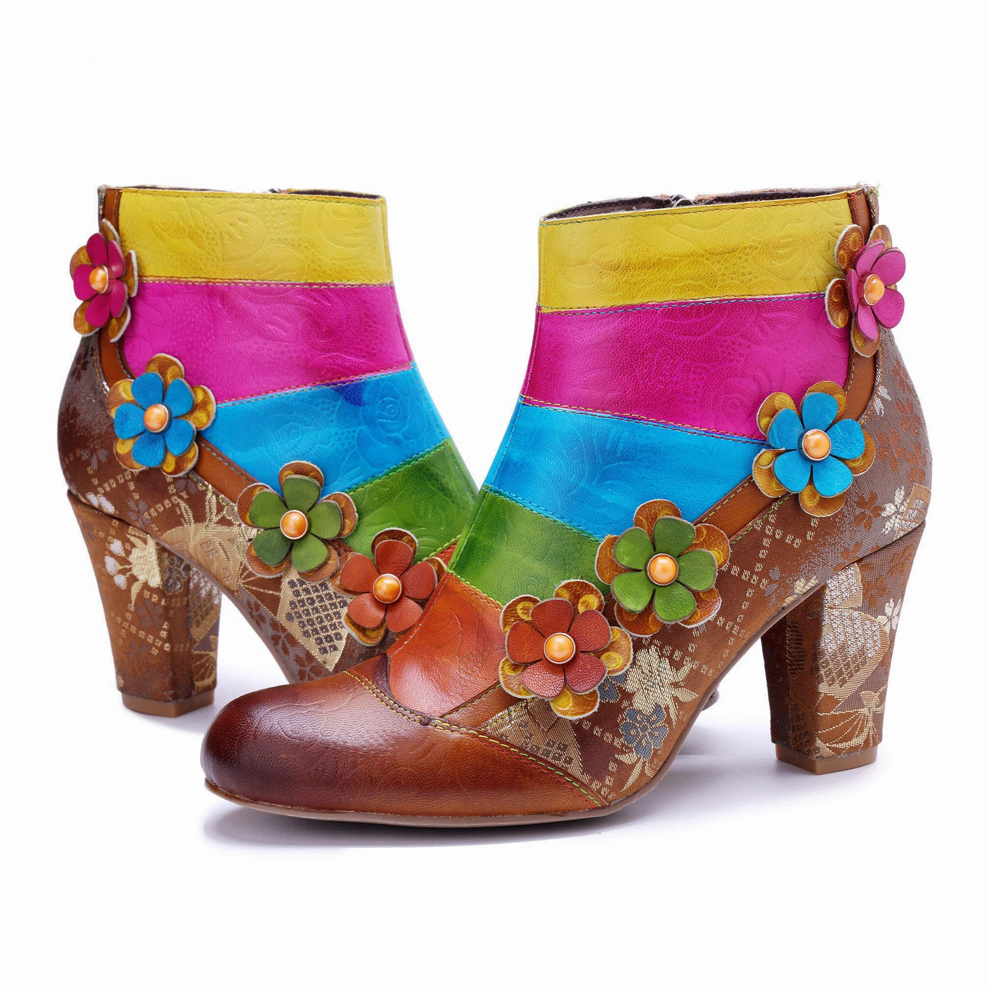 Ribbon Ankle Boots Colorstepshoes Rainbow Bloom Womens Leather Ankle Boots
