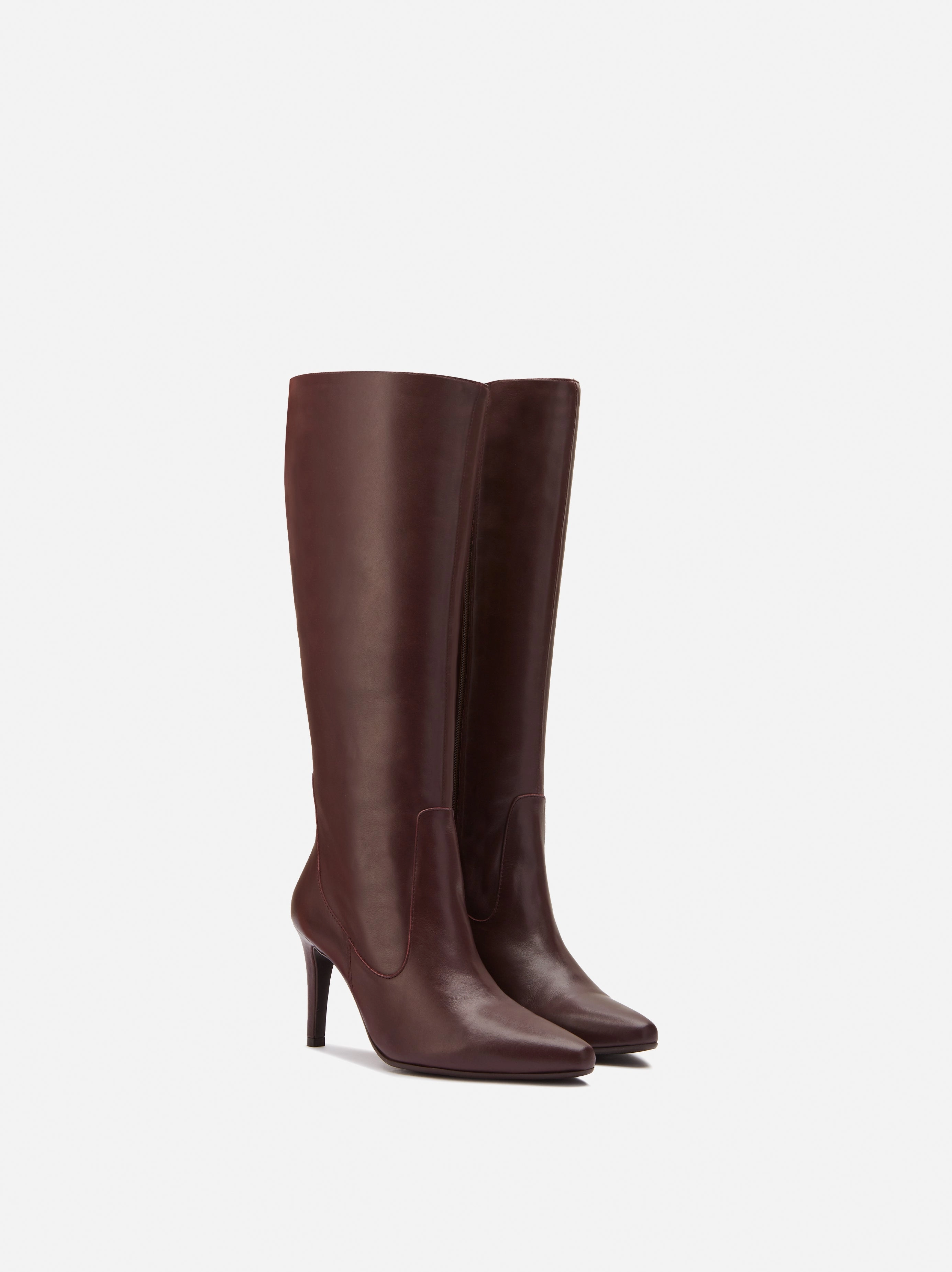 Freya Knee High Boots in Burgundy Leather