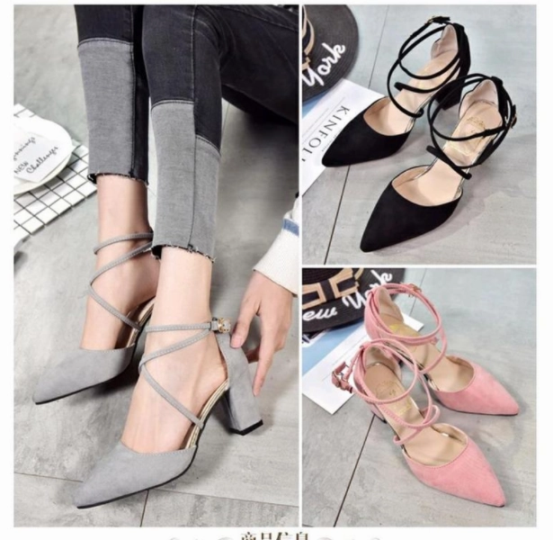 Knee High Boots Thick Heel  - Crossed Straps Roman Heel Sandals Shoes