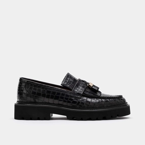 Loafers Dress Loafers Journey Black Croc Leather Lug Tassel Loafer