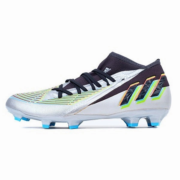Soccer Cleats Designer adidas Predator Edge.3 Firm Ground Adult Soccer Cleats (Silver Metallic/Core Black/Team Solar Green)