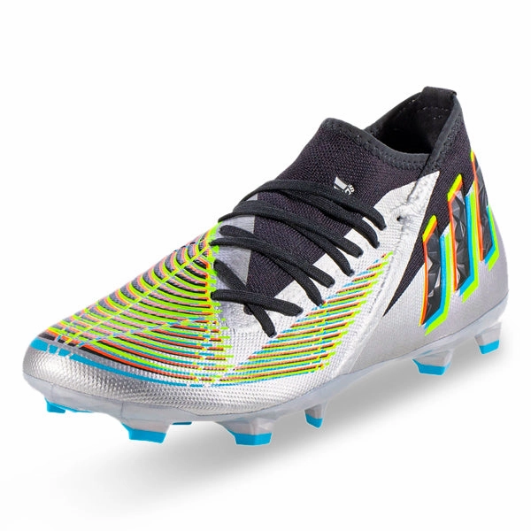 adidas Predator Edge.3 Firm Ground Adult Soccer Cleats (Silver Metallic/Core Black/Team Solar Green) Size 6c Soccer Cleats