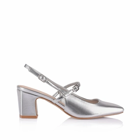 Lolita Slingback Block Heels - Silver Metallic Men In High Heels