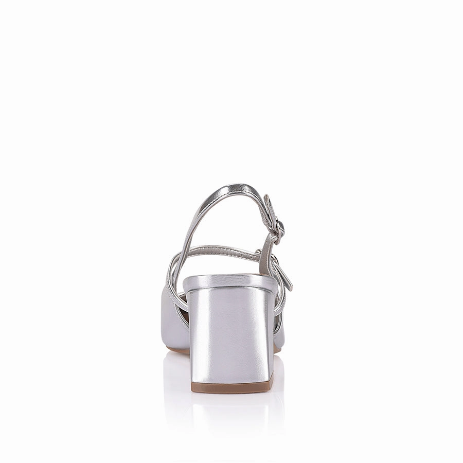Lolita Slingback Block Heels - Silver Metallic