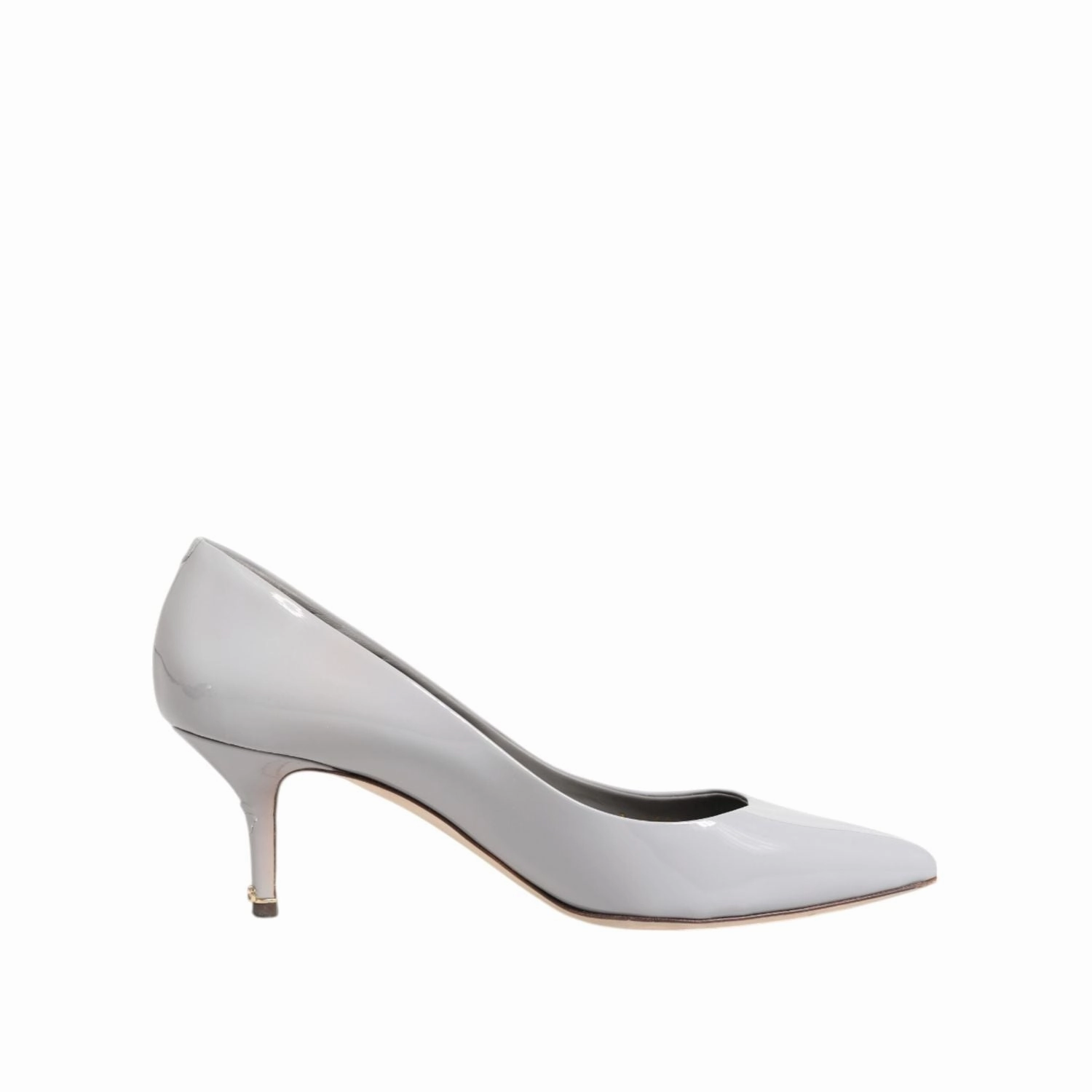 Dolce & Gabbana Light Gray Leather Kitten Heels Pumps Shoes Striped High Heels