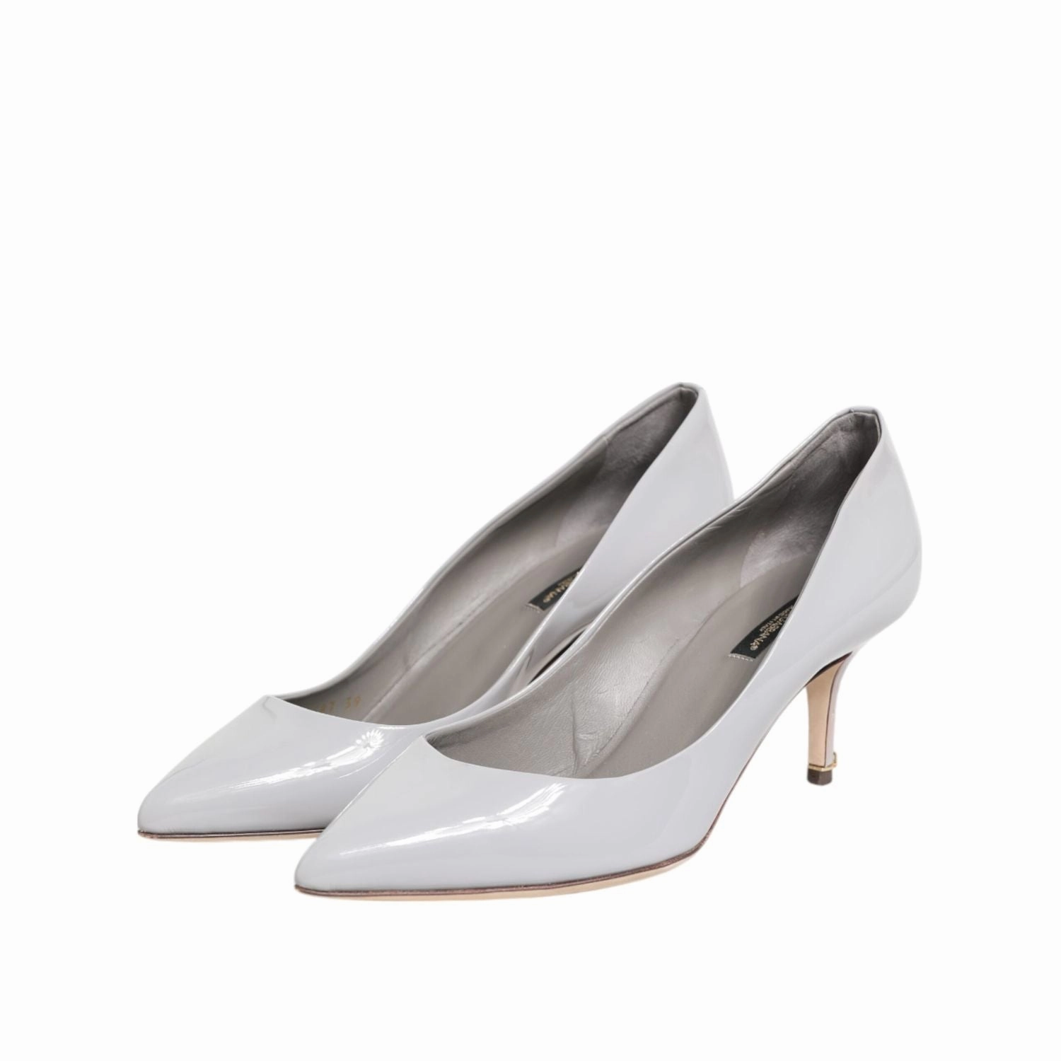 Dolce & Gabbana Light Gray Leather Kitten Heels Pumps Shoes Animated High Heel Shoes