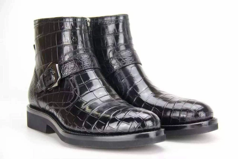 Lace Up Boot Crocodile Shoes Mens Crocodile Leather Cropped Lace Up Derby Toe Cap Boots