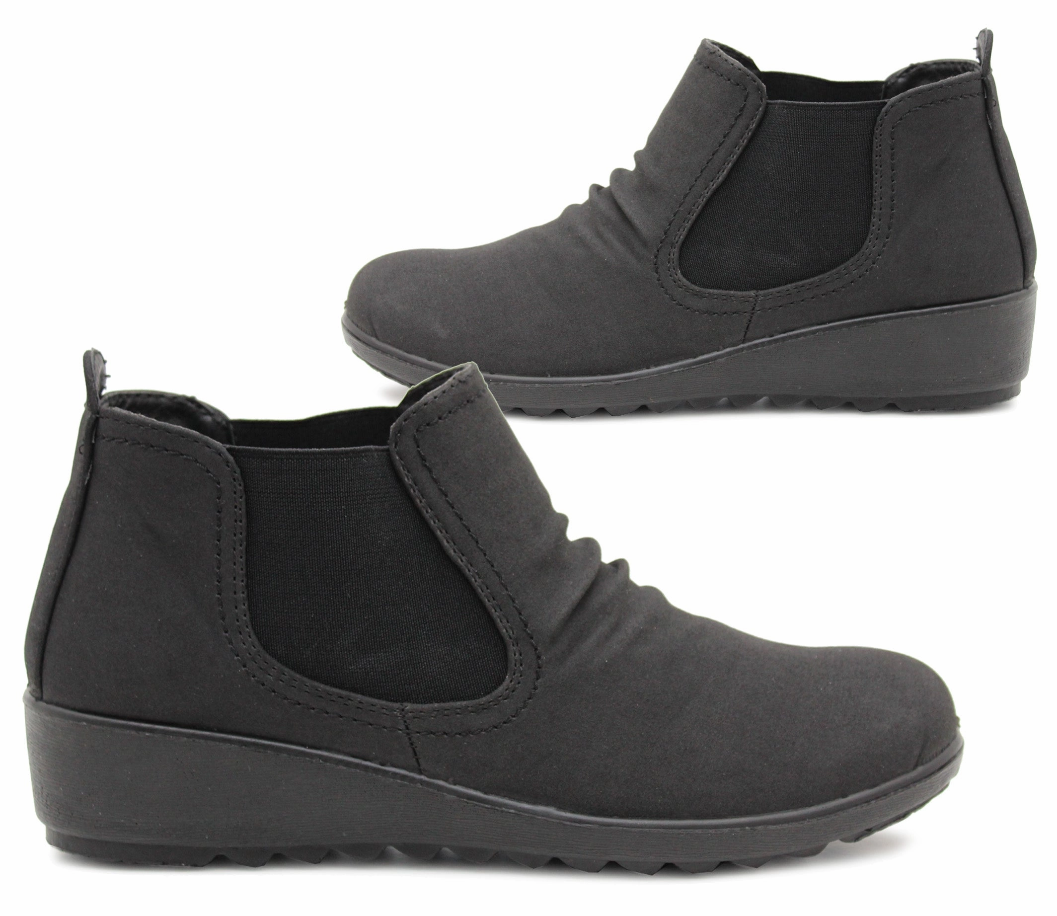 High Heel Stretch Leather Ankle Boots Cushion Walk Womens Slip On Low Ankle Boots Ladies Casual Smart Office Low Wedge Boots