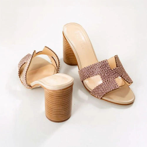 Glam Rhinestone Designer Wedding Sandals With Open-Toe & Chunky Heels