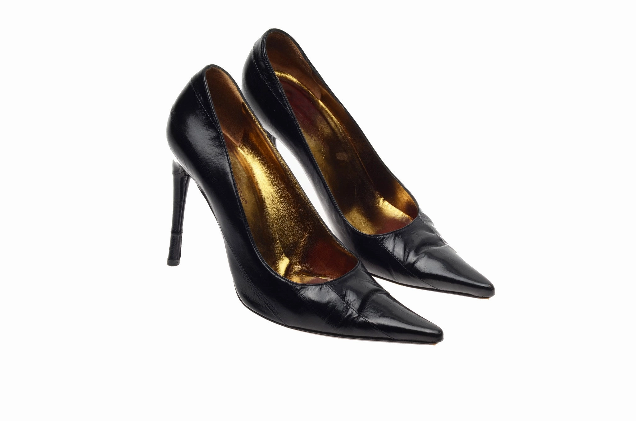 Dolce & Gabbana - Black Eel Skin Pointed Toe Heels - IT 38 High Heels Strap