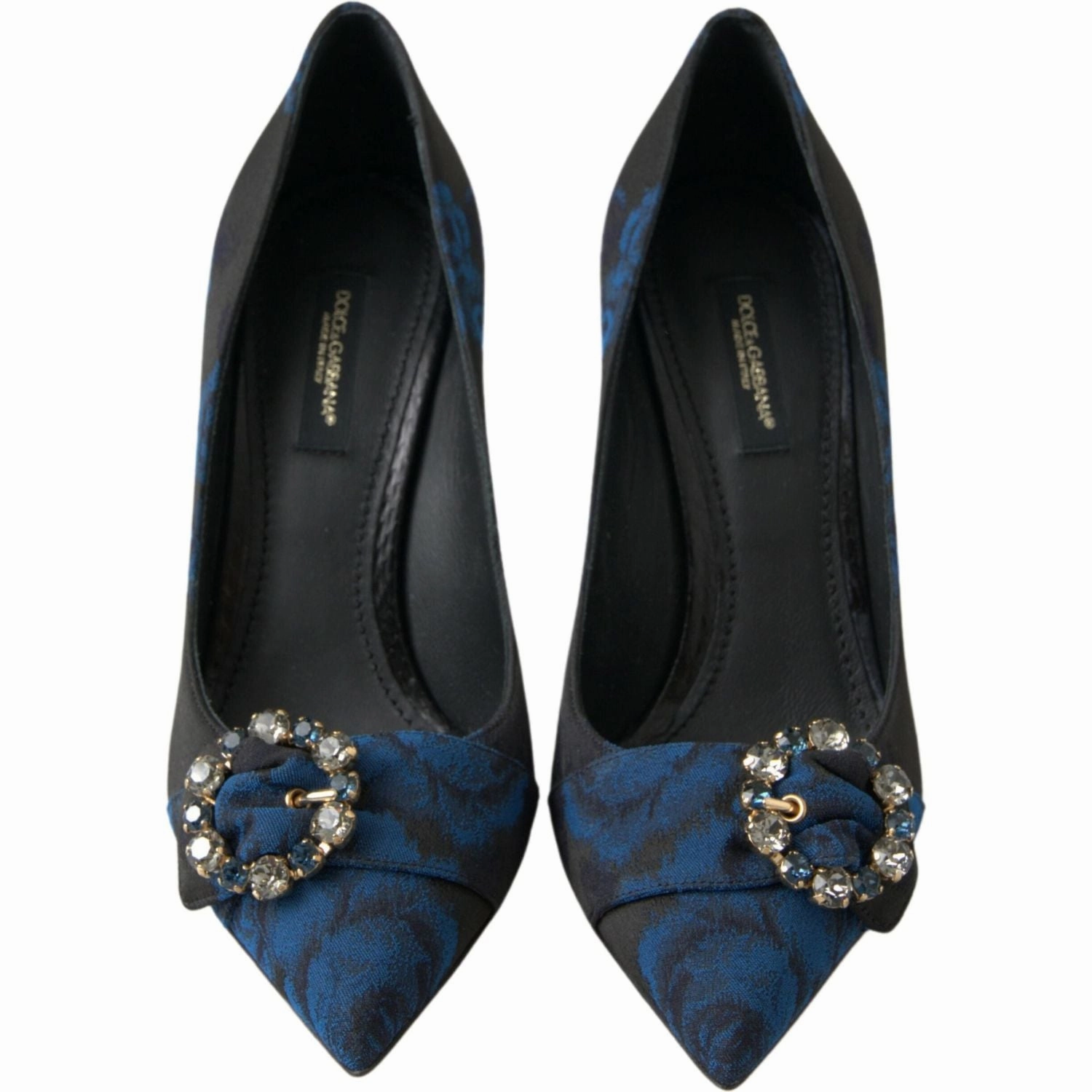 Dolce & Gabbana Blue Floral Ayers Crystal Pumps Shoes Golden High Heel