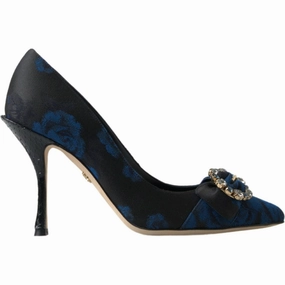 Dolce & Gabbana Blue Floral Ayers Crystal Pumps Shoes Beachy Heels