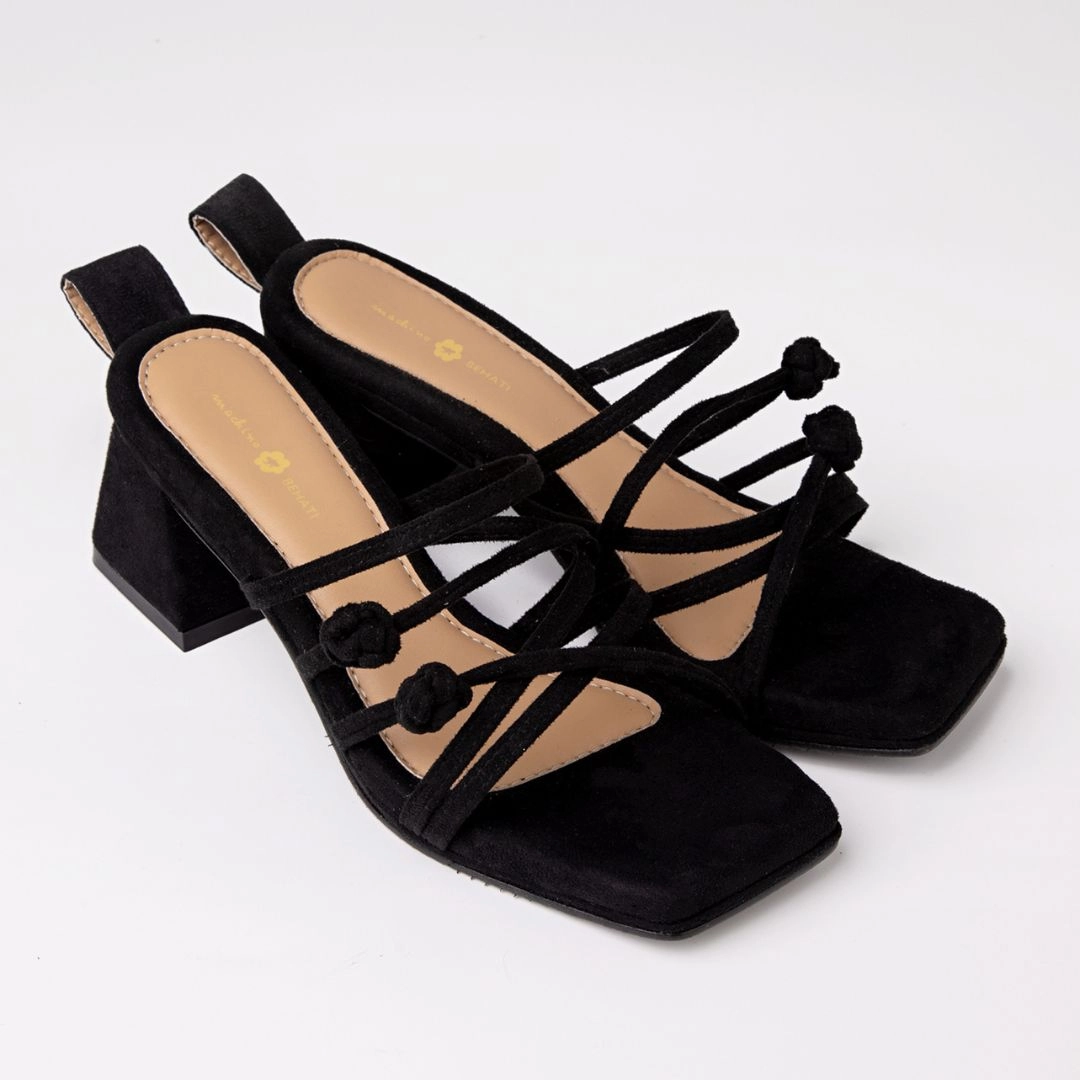Double Chinese Knot Heels (Black Suede) Glitter Heel Shoes