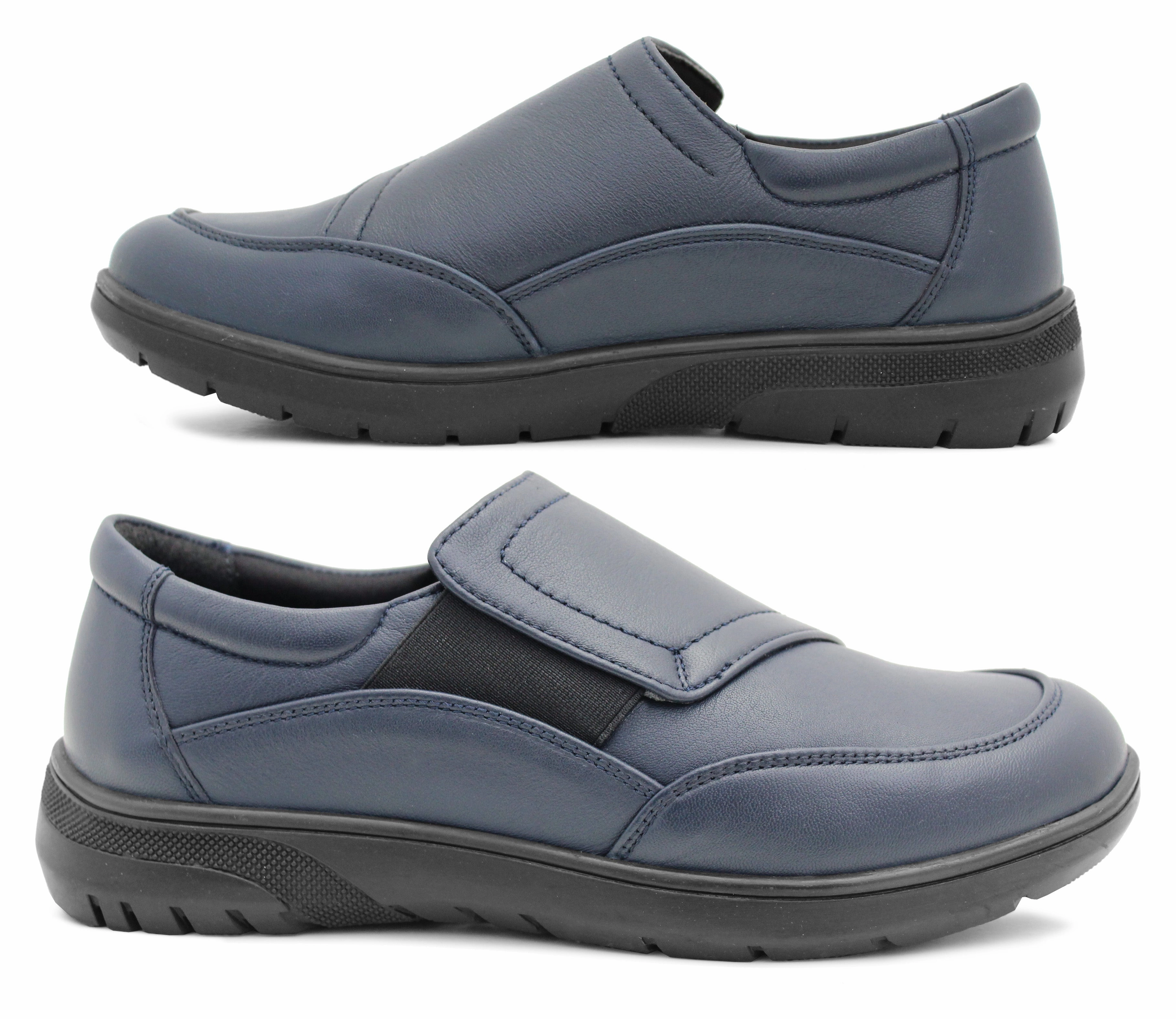 Dr Keller Womens Genuine Leather Navy Slip On Loafers Elasticated Flat Ladies Office Nurse Casual Shoes Hush Puppies Loafers