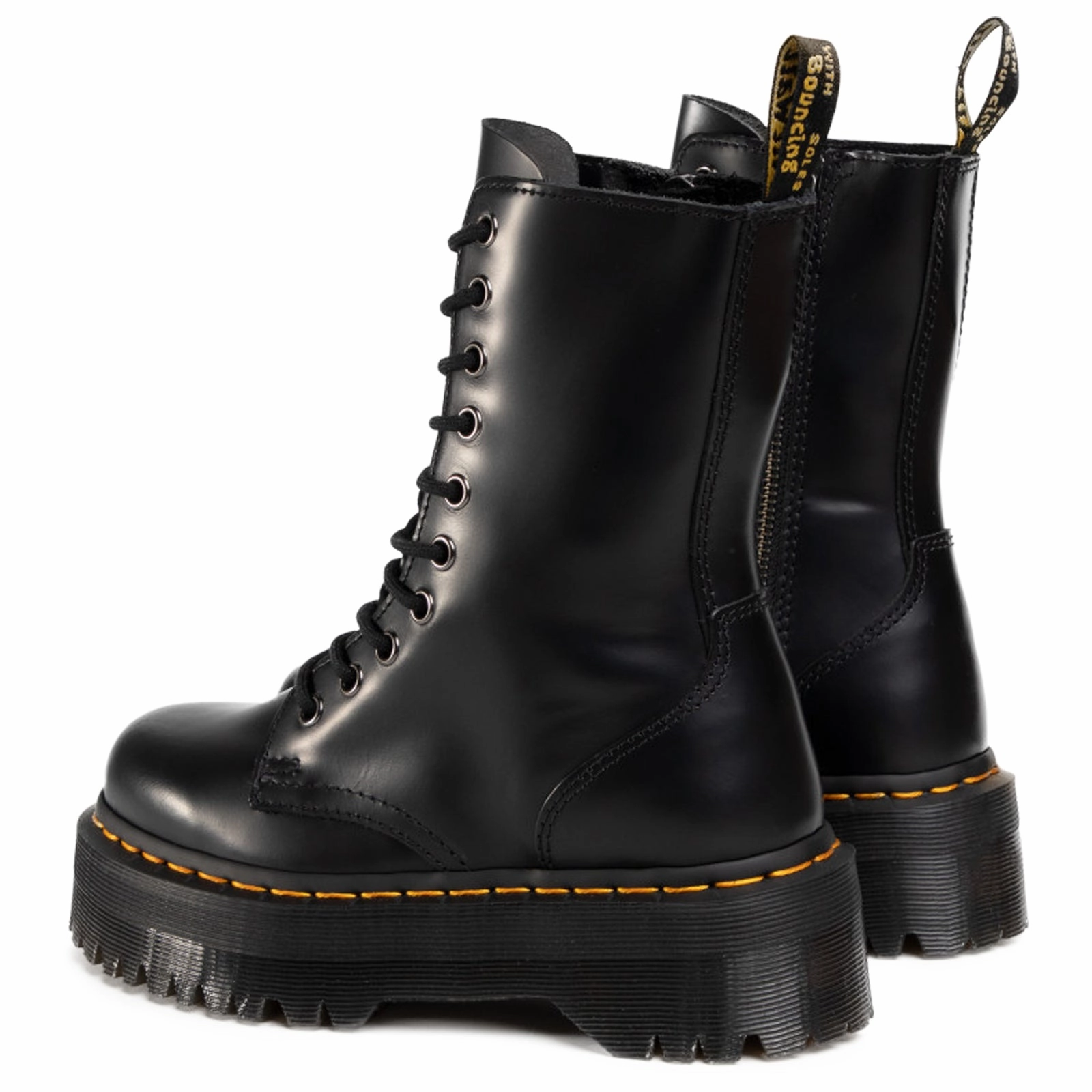 Chunky Mid Heel Ankle Boots Dr. Martens Jadon Hi Polished Smooth leather Unisex Ankle Black Boots