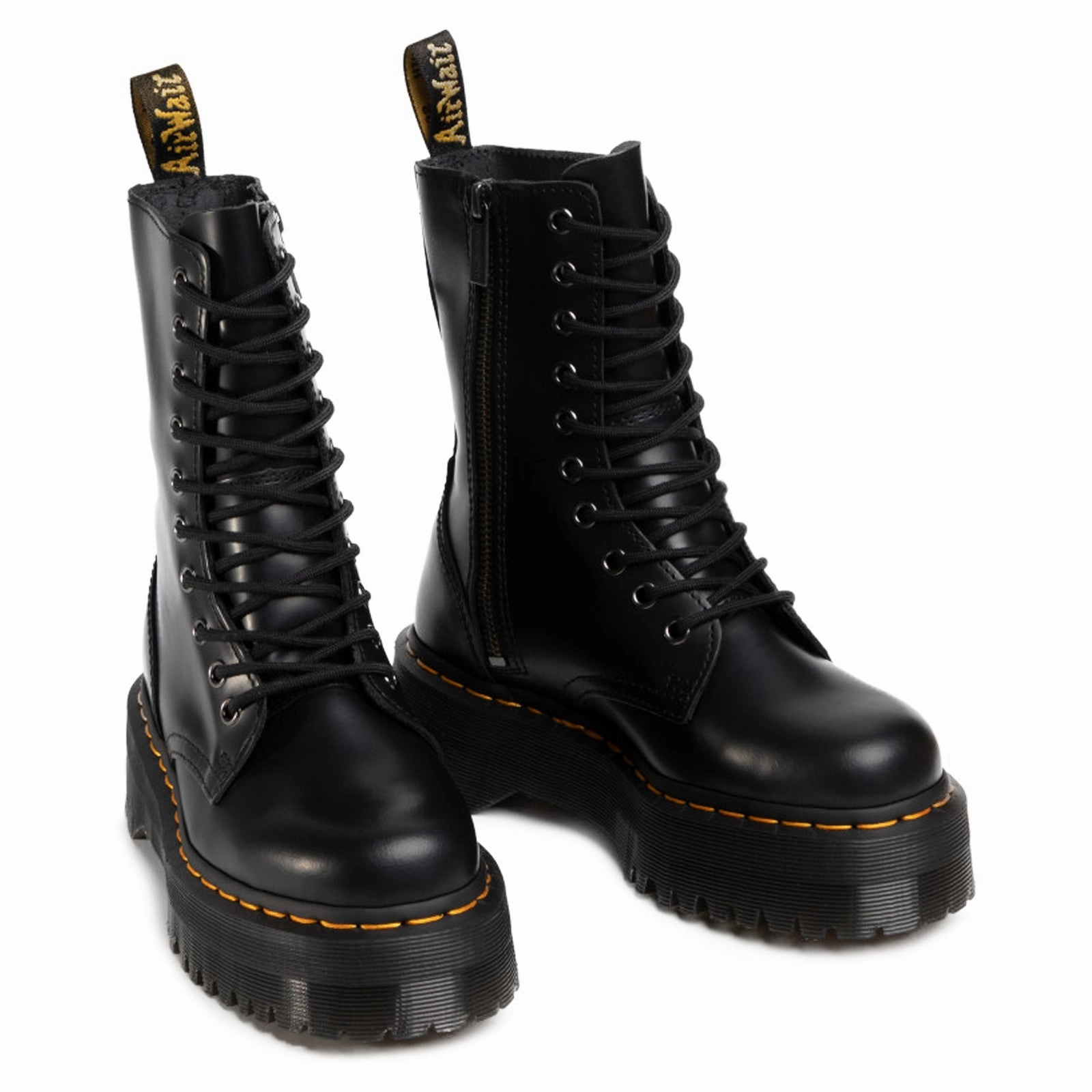 Dr. Martens Jadon Hi Polished Smooth leather Unisex Ankle Black Boots Split Suede Cowboy Heel Ankle Boots