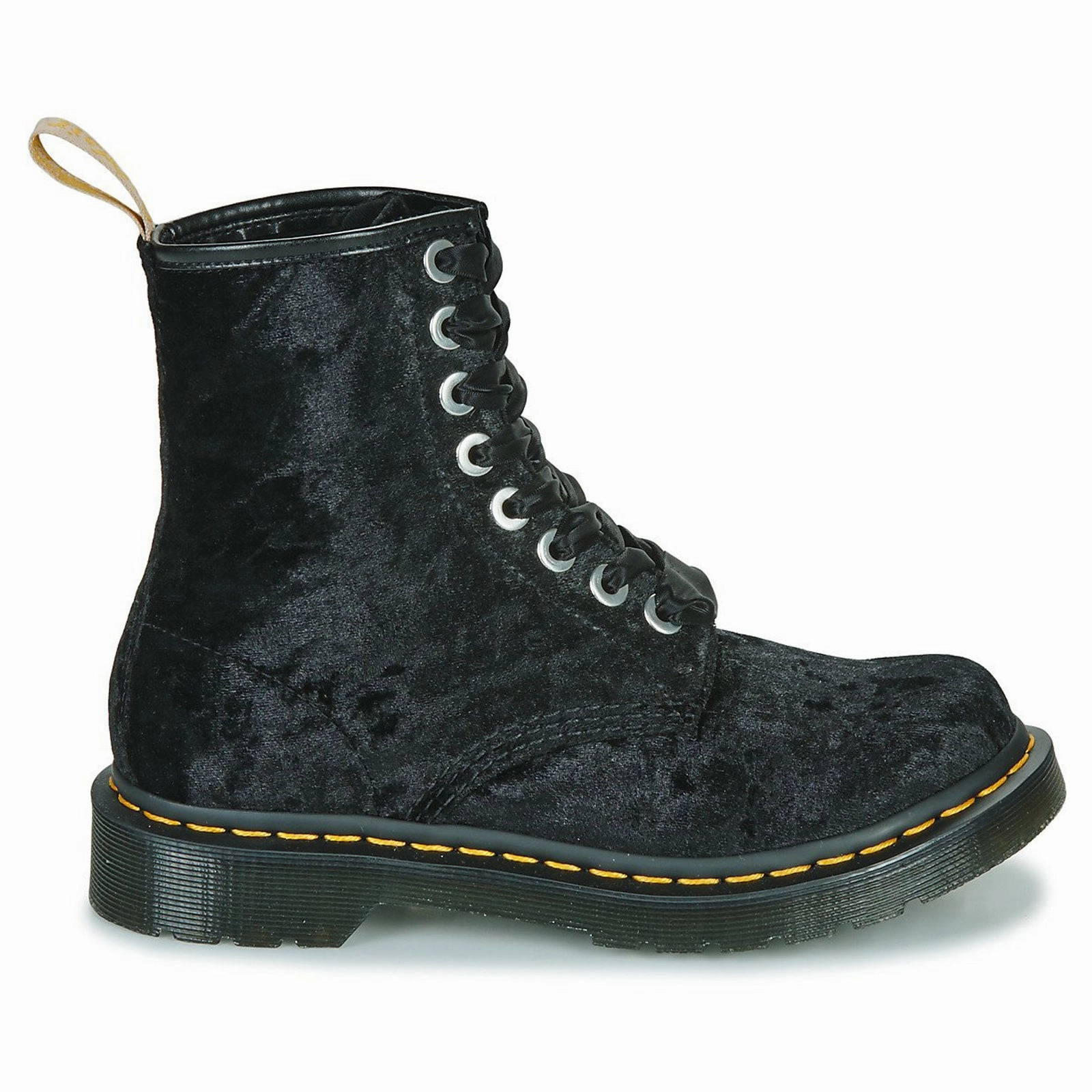 Lugged Ankle Boots Dr. Martens Vegan 1460 Crushed Velvet Women's Black Ankle Boots