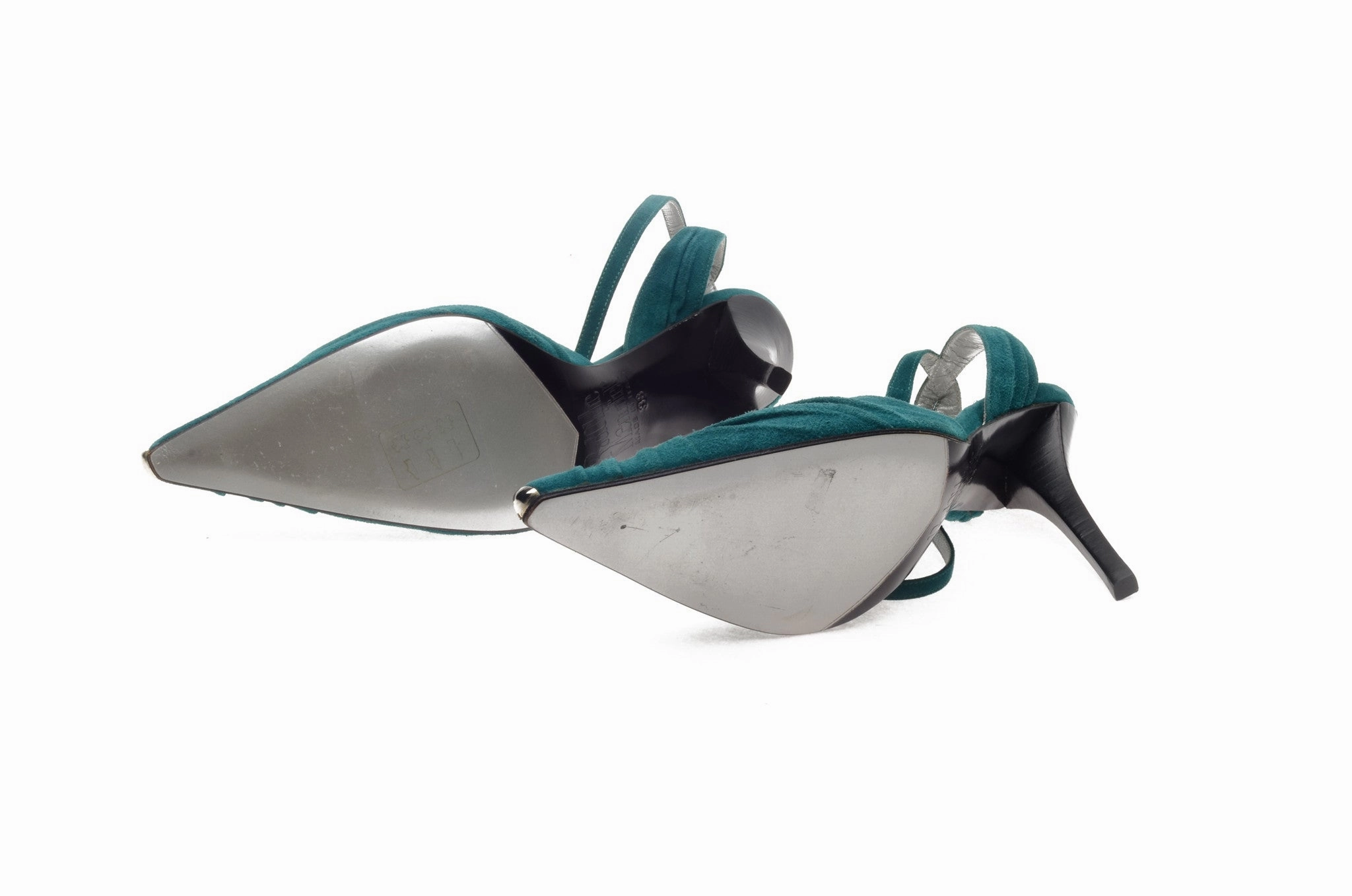 High Heel Peep Toe Shoes Menudier - Emerald Green Heels with Wrap Around Ankle Straps - IT 38 1/2