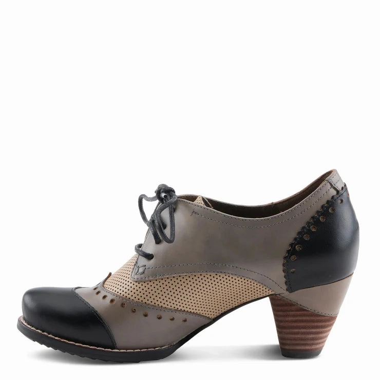 Spring Step Women's Bardot Tie Pump in Black Multi Derby Leather Shoe