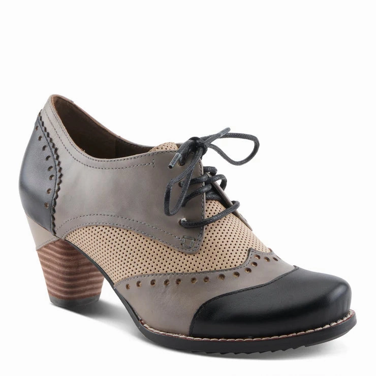 Casual Lace Up Shoes Spring Step Women's Bardot Tie Pump in Black Multi