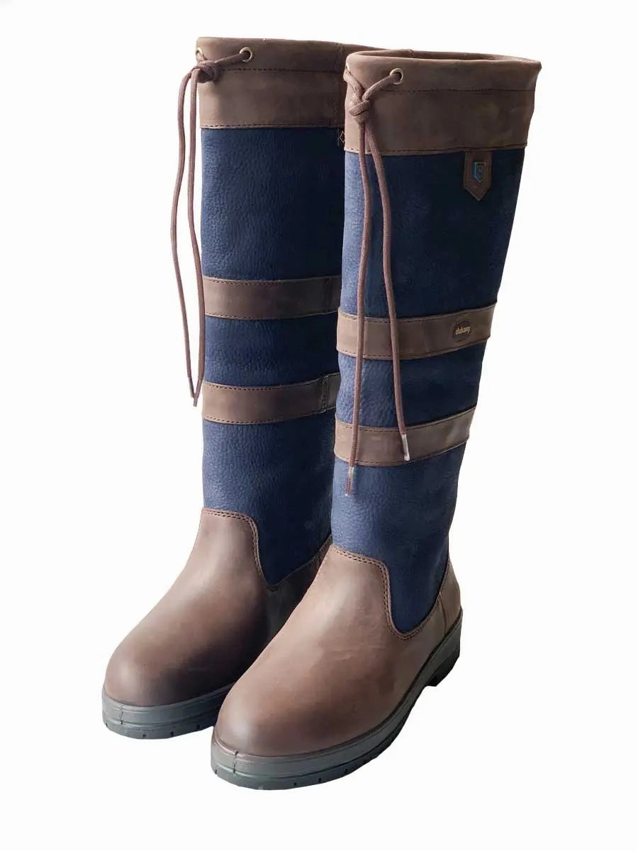 DUBARRY Galway ExtraFit Country Boots - Navy & Brown Laced Knee High Heel Boots